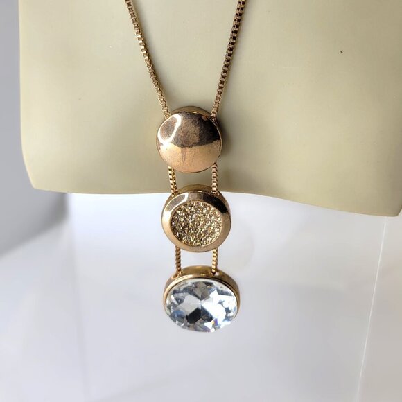 Gold Tone Medallion Three Pendant Necklace - Picture 1 of 11